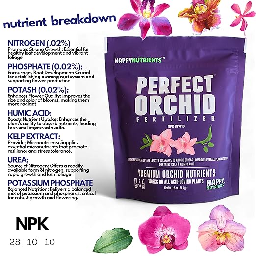 Perfect Orchid by Happy Nutrients 12 Oz Powder Fertilizer for Orchids & Acid Loving Plants - Premium Orchid Nutrients for Vibrant Blooms, Strong Roots, and Lush Foliage