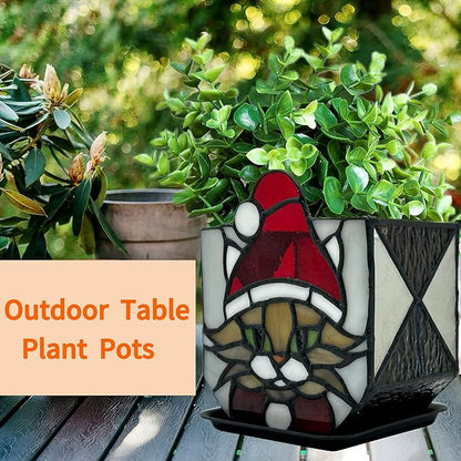 Stained Glass Christmas Cat Planter，Cute Planters for Indoor Plants,Decorative Plant Pots,Christmas Candle Holder,Plant Lady Gifts
