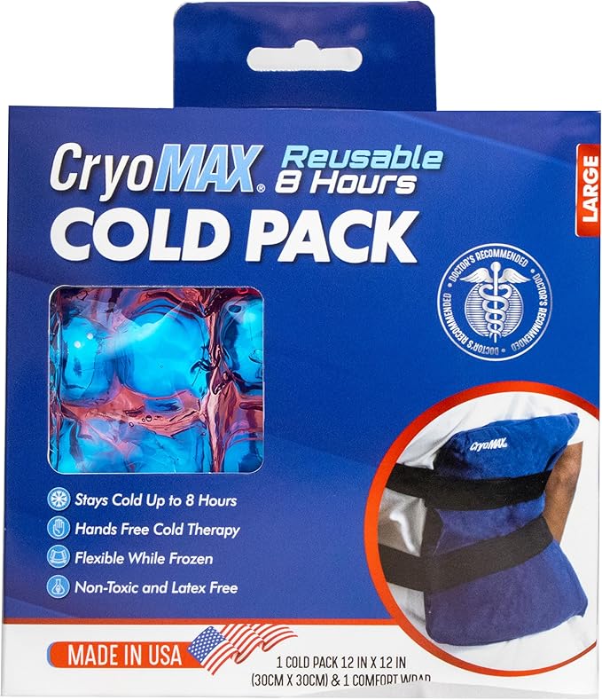 CryoMAX Cold Pack, Reusable, Latex Free, 8 Hour Cold Therapy, Large, 12" x 12"(Pack of 12)