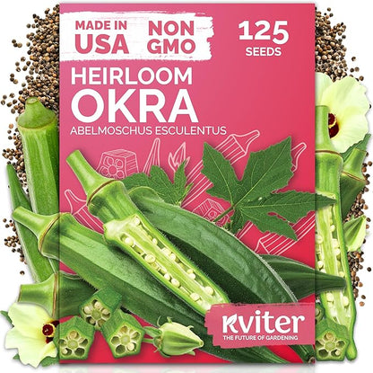 KVITER 125 Clemson Spineless 80 Okra Seeds for Planting (Abelmoschus esculentus) – Heirloom & Organic Okra, Spineless Pods, Heavy Yields – Vegetable Seeds to Plant in Outdoor Garden