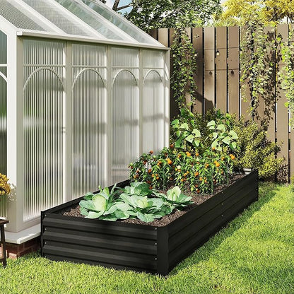 Outsunny Galvanized Raised Garden Bed, 8' x 3' x 1' Metal Planter Box, for Growing Vegetables, Flowers, Herbs, Succulents, Black