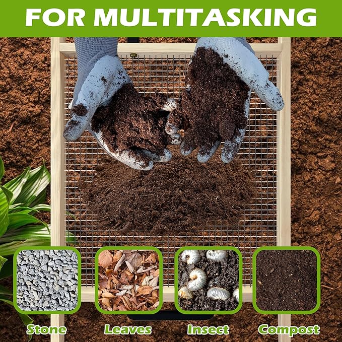 Soil Sifter Large, Garden Rock Sifter, Garden Sifter for Sifting Soil, Worm, Leaves, Loam Soil, Sand and Gravel, Suitable for Wheelbarrow and Handheld