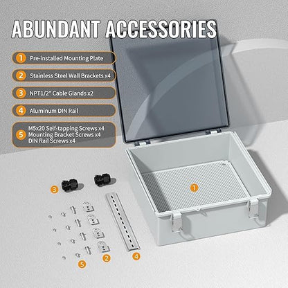 Joinfworld Outdoor Waterproof Electrical Box 13x13x5 Nema Box Weatherproof Plastic Electrical Box Outdoor WiFi Enclosure for Electrical Connection WiFi Router