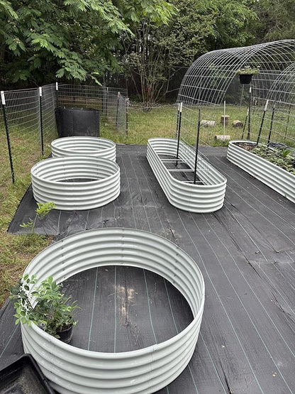 A ANLEOLIFE 14-Piece 18 Inch Tall Raised Garden Beds Kit, Heart-Shaped, Long Oval & Round Metal Planters – Ideal for Creative Garden Layouts, Antique White