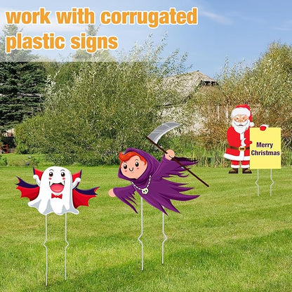 Tatuo 100 Pcs Yard Sign Stakes Heavy Duty 16.5'' Wire Yard Stakes Alternative to H Frame Metal Reusable Sign Holder for Spring Summer Lawn Corrugated Plastic