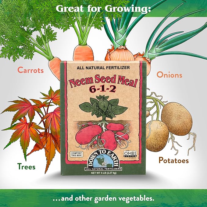 Down To Earth All Natural Fertilizers Organic Neem Seed Meal, Plant Food for Vegetable Gardens and Raised Beds 6-1-2, 5 lb