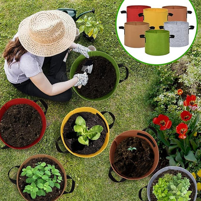 6-Pack Fabric Grow Bags 3 Gallon – Colorful 300G Thickened Nonwoven Planter Pots with Sturdy Handles, Breathable Garden Bags for Vegetables, Potato, Flowers