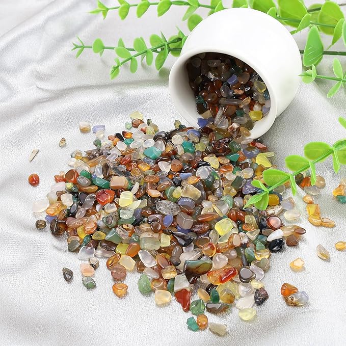 ZHIYUXI Multicolor Agate Crystal Chips Bulk Fish Tank Decorations Aquarium Rocks Gravel Vase Filler Stones Crystals for Candle Making Witch Kit Gravel for Plants Quartz Sand Gemstone 0.44 lbs