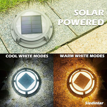SIEDiNLAR Solar Deck Lights Outdoor 2 Modes 16 LEDs Dock Light Driveway Markers Solar Powered Waterproof for Ground Pathway Step Walkway Stair Road Garden Yard 16 Pack (Cool White/Warm White)