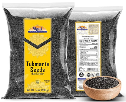 Rani Tukmaria (Holy Basil Seeds) 14oz (400g) Used for Falooda / Sabja Dessert, Spice & Ayurveda Herbal ~ All Natural | Gluten Friendly | NON-GMO | Kosher | Vegan | Indian Origin