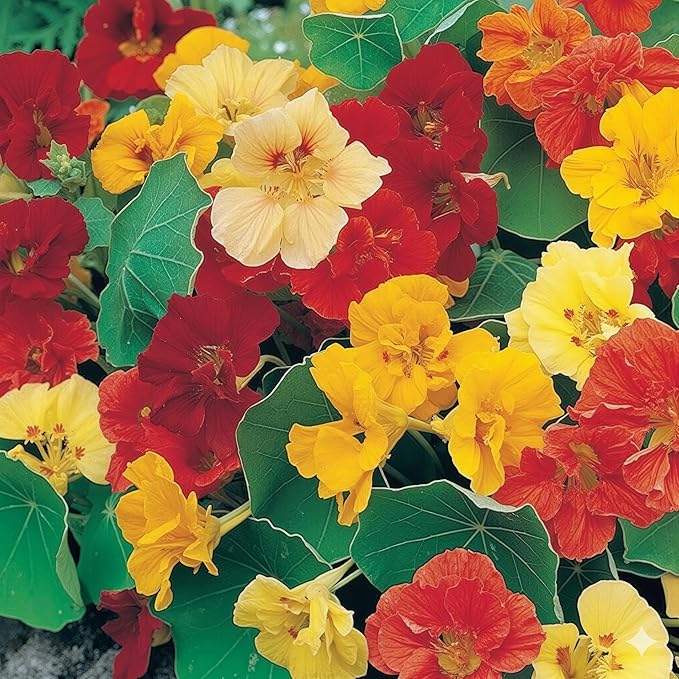 Seed Needs Flower Seeds Nasturtium Double Gleam Seed Edible Multicolor Blooms | 350+ Heirloom Seeds Tropaeolum Majus Untreated Bulk Flower Seed | 1.5 Ounce Resealable Pouch