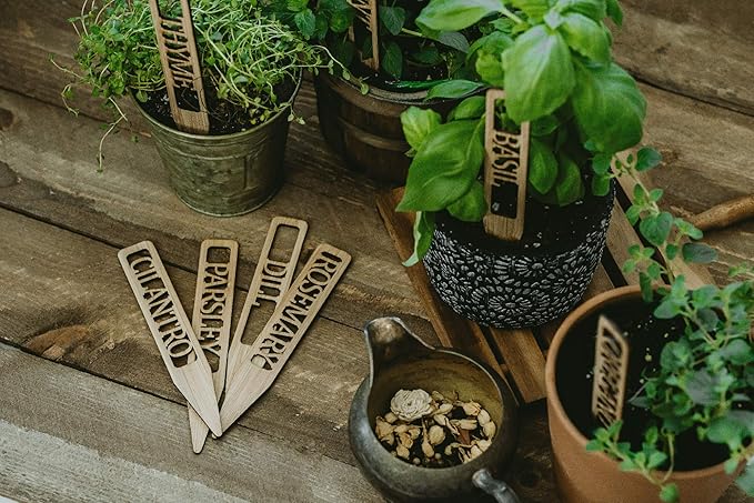 Bamboo Plant Labels | Laser Cut 6" x 1" Weatherproof Plant Markers, Outdoor Plant Markers, Herb Garden Signs