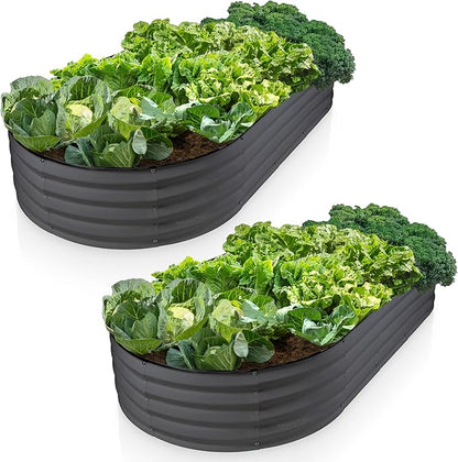 Plant & Plot Galvanized Raised Garden Beds Outdoor // 6×3×1 ft (2-Pack) Planter Raised Beds for Gardening, Vegetables, Flowers // Large Metal Garden Box // Patented Tool-Free Design (Gray)