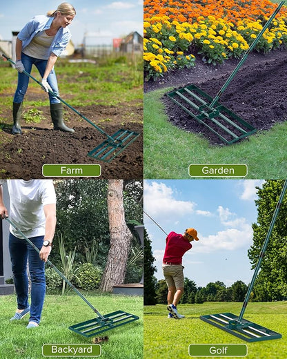 Lawn Leveling Rake, 30x10 Inch Lawn Leveler Tool with 78'' Adjustable Steel Handle, Durable Landscape Rake, Ease Level Soil Sand Dirt Surfaces,Ideal for Backyard, Garden, Golf Course, Pasture