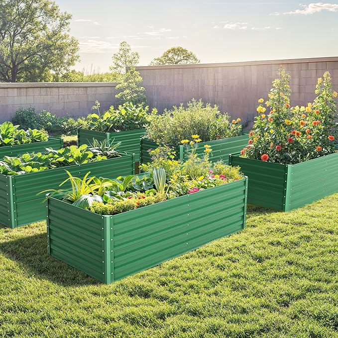 DWVO 6 x 3 x 2 FT Raised Garden Bed Kit, Outdoor Galvanized Flower Bed with Gloves, Large Metal Planter Box for Vegetables, Flowers, Herbs, Fruits, Green