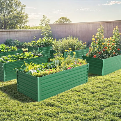 DWVO 6 x 3 x 2 FT Raised Garden Bed Kit, Outdoor Galvanized Flower Bed with Gloves, Large Metal Planter Box for Vegetables, Flowers, Herbs, Fruits, Green