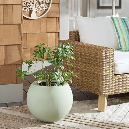 SAFAVIEH Outdoor Patio Furniture Collection – Kenslia Sage Green Ficonstone Planter Pot, Fully Assembled Decorative Outdoor Planter, Sculptural Orb Design (PAT1518E)