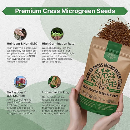 Organo Republic Cress Sprouting & Microgreens Seed - 360,000 Non-GMO Heirloom Seeds, Sprouts in Bulk 1lb Resealable Bag for Planting & Growing Microgreens in Soil, Coconut Coir, Aeroponic & Hydroponic