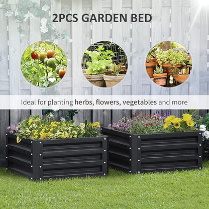 Outsunny 2 Piece Galvanized Raised Garden Bed, 2' x 2' x 1' Metal Planter Box for Growing Vegetables, Flowers, Herbs, Succulents, Dark Gray