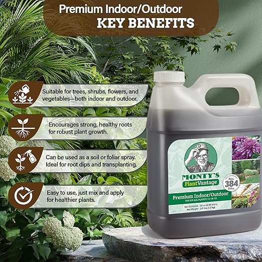PlantVantage Premium Indoor/Outdoor Plant Food - NPK Fertilizer (4-15-12) with Zinc and Iron for House Plant, Trees and Vegetables - Indoor and Outdoor Plant Liquid Fertilizer - Easy Root Feed - 32oz
