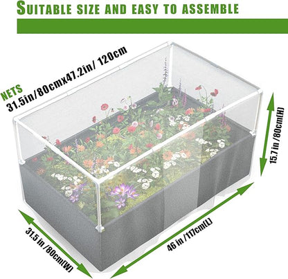 UNIFAMILY Fabric Raised Garden Bed Kit, Breathable Raised Garden Bed with Cover, Garden Beds Outdoor with Plant Protection Mesh Netting for Vegetable, Flower, Herbs and Strawberry