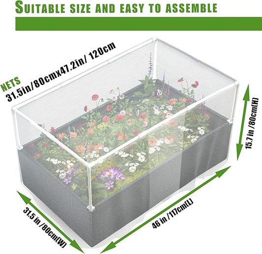 UNIFAMILY Fabric Raised Garden Bed Kit, Breathable Raised Garden Bed with Cover, Garden Beds Outdoor with Plant Protection Mesh Netting for Vegetable, Flower, Herbs and Strawberry