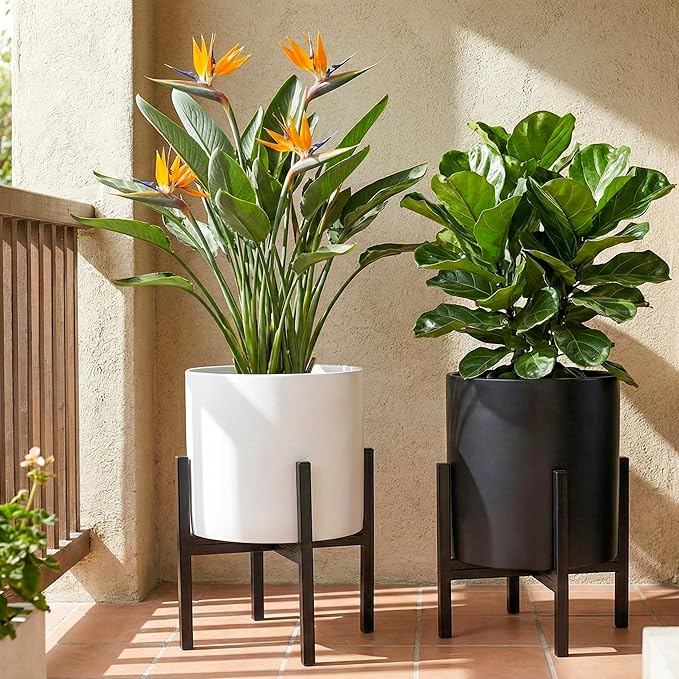 FaithLand Mid Century Plant Stand Indoor Outdoor(Plant Pot Not Included), Holds Planters with a Maximum Width of 14 Inch, Metal Planter Stand, Potted Plant Holder, Black - Width Not Adjustable