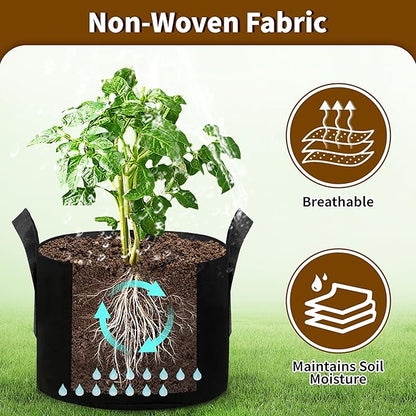 12 Pack 1 Gallon Grow Bags, Heavy Duty 300g Nonwoven Fabric Plant Pots with Reinforced Handles, Breathable Potato Grow Bags for Vegetables, Herbs, Seedlings - Black