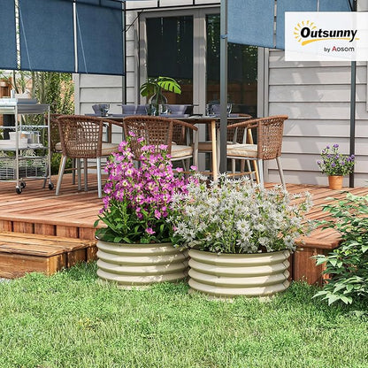 Outsunny Galvanized Raised Garden Bed Set of 2, Planters for Outdoor Plants with Safety Edging, Easy-to-Assemble Stock Tanks for Growing Flowers, Herbs and Vegetables, 2' x 2' x 1', Cream White