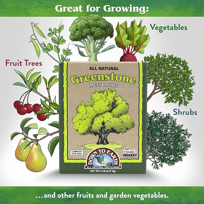 Down To Earth All Natural Fertilizers Organic Greenstone Metabasalt - Soil Amendment with Trace Minerals, Iron, Calcium, Magnesium, 5 lb