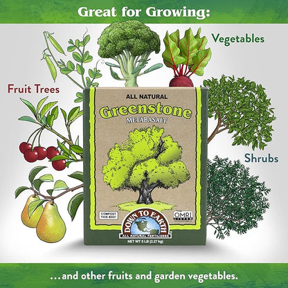 Down To Earth All Natural Fertilizers Organic Greenstone Metabasalt - Soil Amendment with Trace Minerals, Iron, Calcium, Magnesium, 5 lb