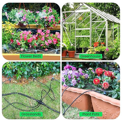 MIXC 247 FT Drip Irrigation System,Quick Connector Garden Watering System Automatic Sprinkler System Kit for Lawn Raised Bed Greenhouse Plant Watering System with 1/4'' Tubing,Drip Emitters,Connectors