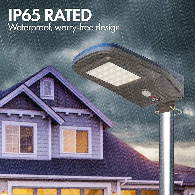 Wagan 3000 Lumen LED Solar Street Light with Remote Control Outdoor Solar Powered Flood Light Dusk to Dawn Waterproof Weatherproof Motion Sensor for Outdoor Garden Yard Path Parking Lot, EL8591