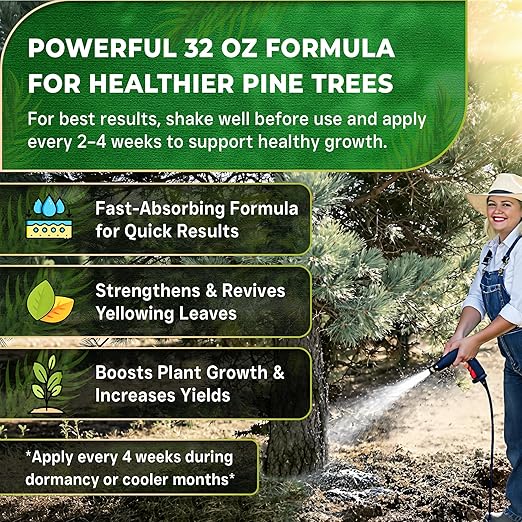Leaves and Soul Professional Pine Tree Fertilizer Liquid Concentrate - 6-4-6 Blend for Pine, Garden Use - Liquid Plant Food for Pine Trees and Shrubs Outdoors - 32oz