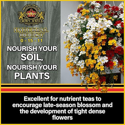 Royal Gold Crown Jewels Organic Imperial Boost 0-15-11 Dry Soluble Fertilizer, 20 lbs - for Excellent Fruit and Flower Production, Encourages Late Season Blossoms