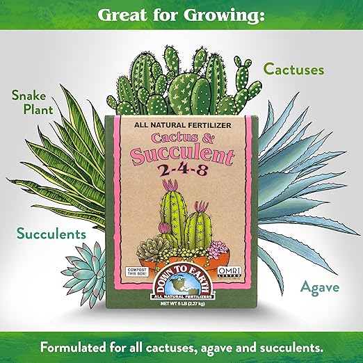 Down To Earth All Natural Fertilizers Organic Cactus & Succulent Mix - Plant Food for Cactuses, Agaves, Aloes, Jades, and Yuccas 2-4-8, 5 lb