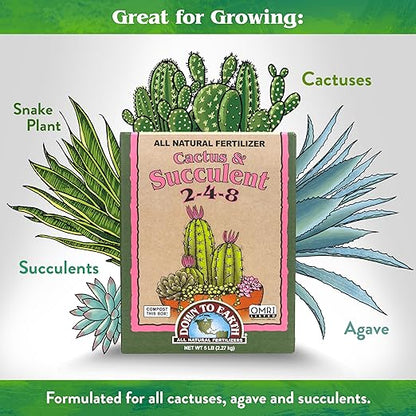 Down To Earth All Natural Fertilizers Organic Cactus & Succulent Mix - Plant Food for Cactuses, Agaves, Aloes, Jades, and Yuccas 2-4-8, 5 lb
