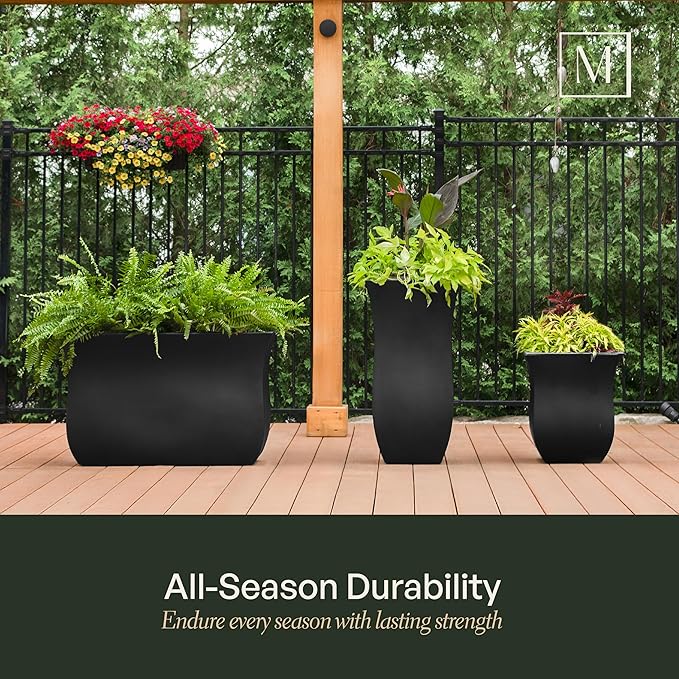 Mayne Valencia 30-Inch Tall Planter – Weather-Resistant Planter for Flowers – Durable Indoor/Outdoor Design for Patio, Porch, or Entryway