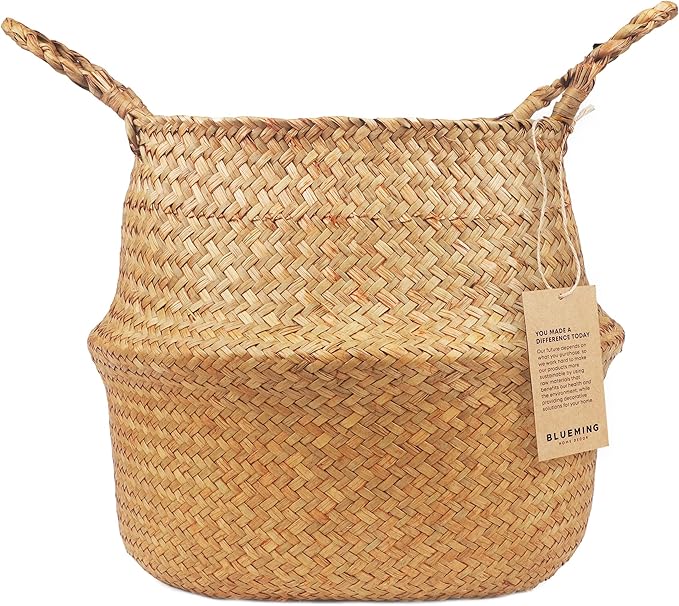 Plant Basket – Olive Tree Pot for Indoor Artificial Trees, 9-10 Inch Woven Wicker Planter Baskets for Faux House Plants (Original, Large)