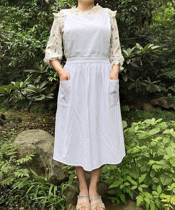 Cute Retro Cotton Linen X-Back Aprons Home Kitchen Garden Art Painting Pinafore Florist Shop Overalls