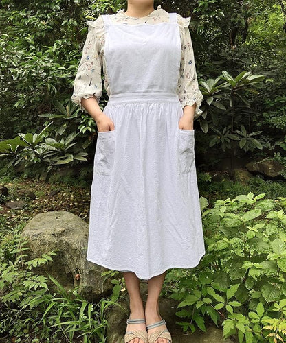 Cute Retro Cotton Linen X-Back Aprons Home Kitchen Garden Art Painting Pinafore Florist Shop Overalls