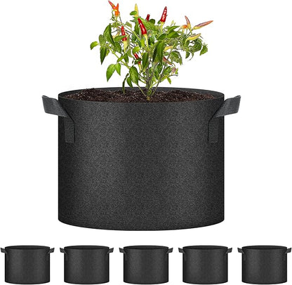HealSmart Plant Grow Bags 10 Gallon, Tomoato Planter Pots 5-Pack with Handles, Aeration Nonwoven Fabric, Heavy Duty Gardening Planter for Vegetable, Herbs and Flowers, Black