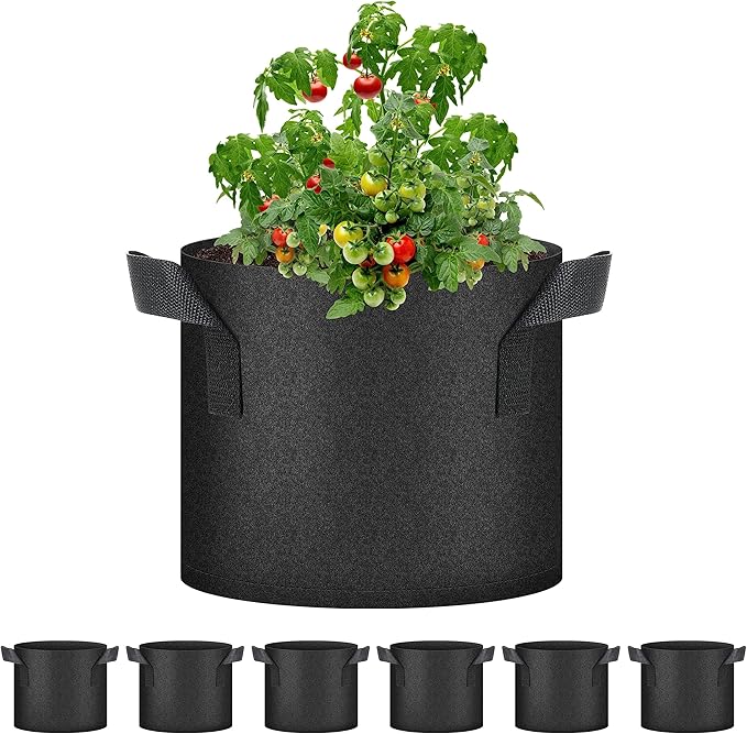 HealSmart 6-Pack 3 Gallon Nonwoven Grow Bags, Aeration Fabric Pots with Handles, Suitable for Garden Fruits, Vegetables and Flowers, Black