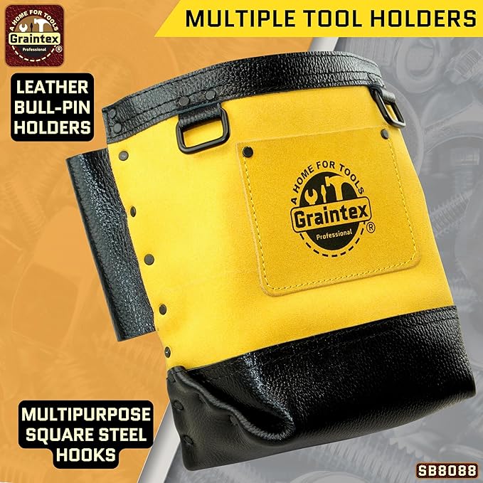 Graintex Nut & Bolt Bag Yellow Color Premium Quality Suede Leather Tool Bag, Tool Belt for Ironworker Tools, Bull Pin Loops, Ideal for Heavy-Duty Use, Bolt Bags for Construction Professionals - SB8088
