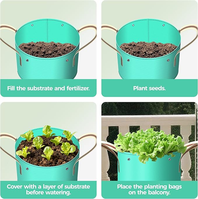 7 Pcs 5 Gallon Grow Bags, Small PE Garden Grow Bags for Plants with Branch-Binding Holes and Bottom Drain Holes, Ideal for Vegetables, Strawberries and Flowers