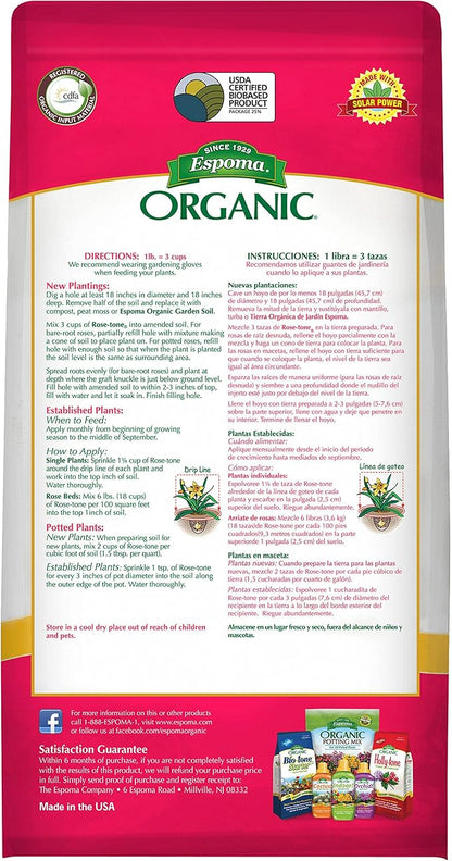 Espoma Organic Rose-Tone 4-3-2 Organic Fertilizer for All Types of Roses and Other Flowering Plants. Promotes Vigorous Green Growth and Abundant Blooms. 4 lb. Bag - Pack of 2
