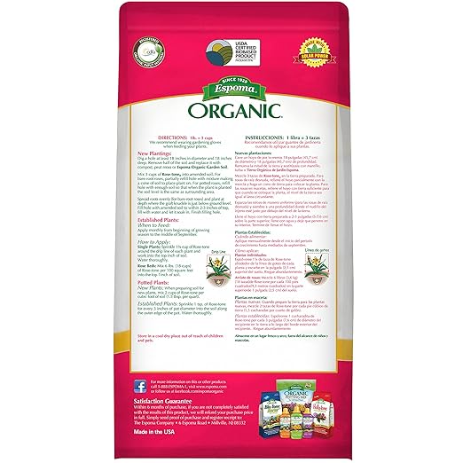 Espoma Organic Rose-Tone 4-3-2 Organic Fertilizer for All Types of Roses and Other Flowering Plants. Promotes Vigorous Green Growth and Abundant Blooms. 8 lb. Bag - 4 Pack