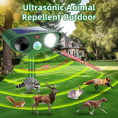2026 Upgraded Cat Repellent Outdoor Ultrasonic with Strobe Light, Deer Squirrel Skunk Repellent for Yard,Motion Activated Animal Deterrent Devices- Keep Dogs Raccoons Rabbits Away from Garden Farm