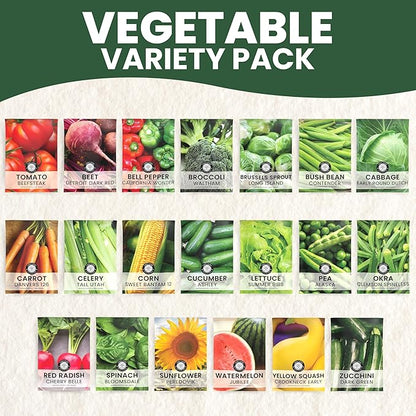 20 Vegetable Seed Packets | Survival Variety Pack | 2026 Season | Individually Packed Vegetables, Herbs and Fruits | Emergency Seed Vault for Doomsday Prepping | by Family Sown