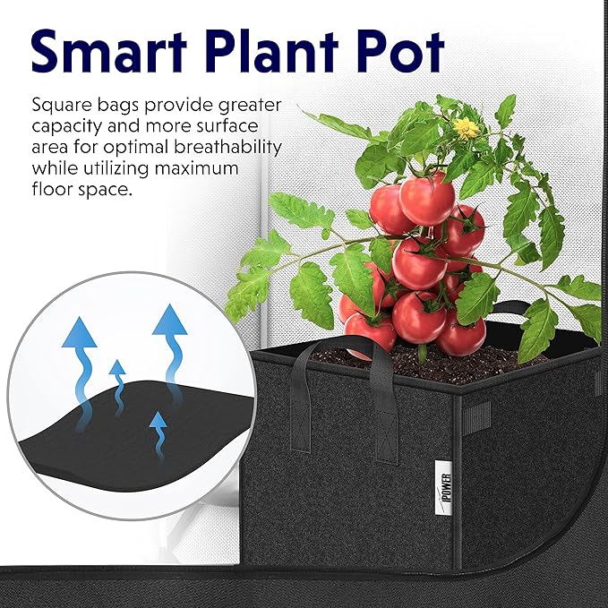 iPower GLGROWBAGCUBIC3X5 20 Pack 3 Gallon Square Grow Bags Thick Fabric Planting Pots with Handles for Indoor and Outdoor Garden, Black